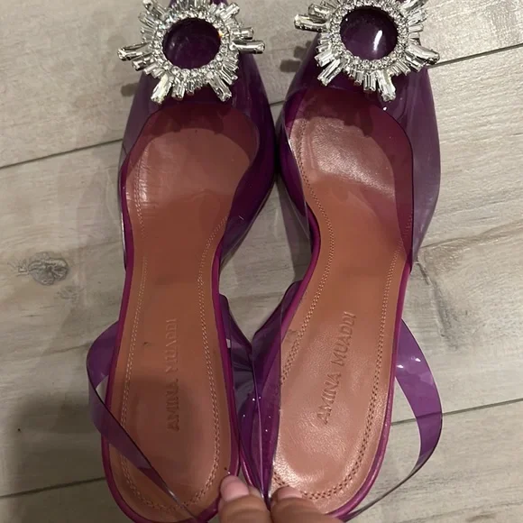 Amina muaddi size 37 purple pvc crystal embellished begum sling back pumps - Picture 4 of 6